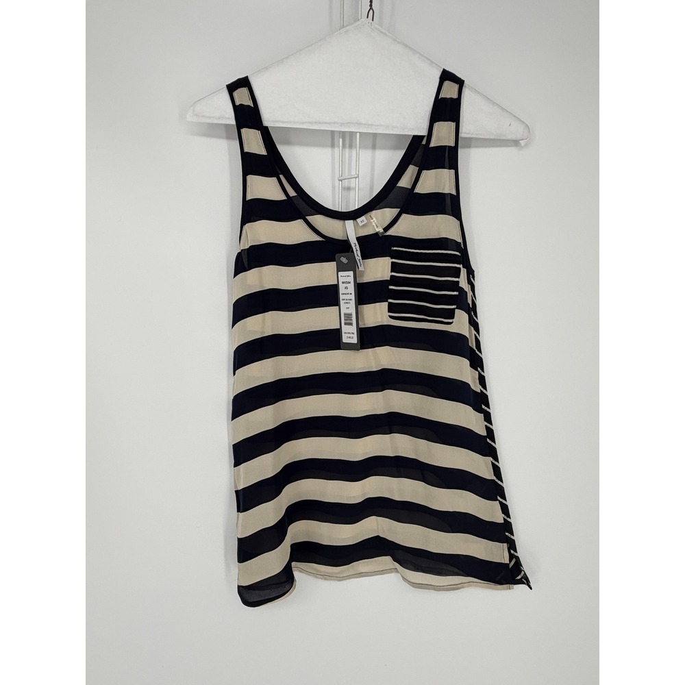 Michael Stars Silk Tank Top Womens XS Navy Cream Striped Nautical Coastal Layer
